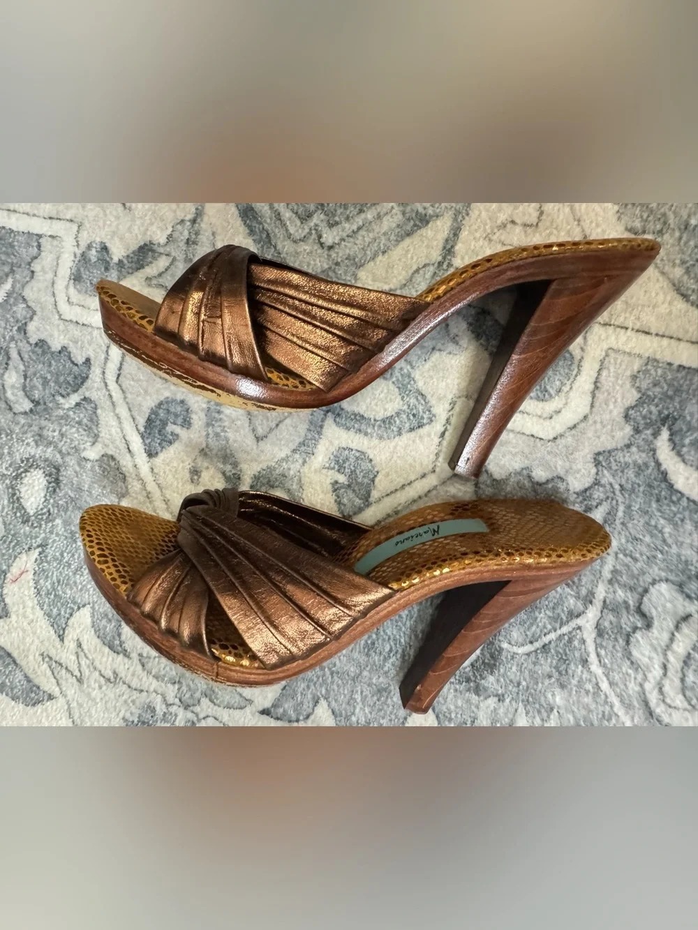 Vintage Marciano Metallic Bronze High Heel Wood Heel Pumps - Women